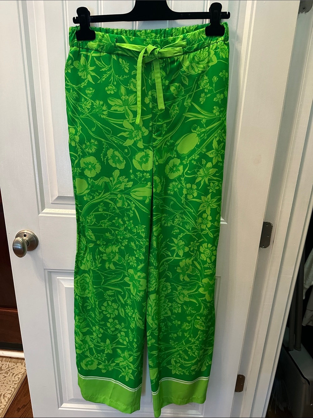 Gucci Green Floral Wide-Leg Drawstring Pants nwt size 38